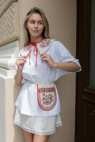 Льняний&nbsp;комірець і пояс-кишенька(ладунка) з&nbsp;вишивкою. 006 фото