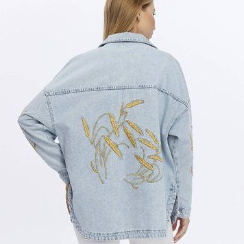 Джинсова куртка oversize з вишитими колосками L 801.3 фото