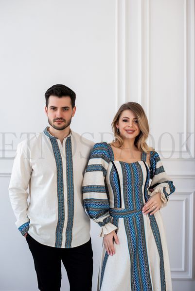 Корсет з пишними&nbsp;знімними рукавами з синім орнаментом. 606 фото