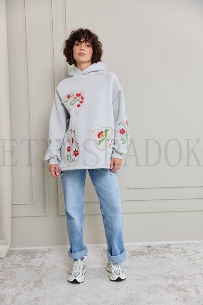 Вишите худі &laquo;Петриківські пташки&raquo; в сірому кольорі S/M 720 фото