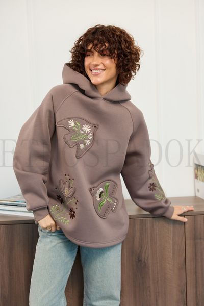 Вишите худі &laquo;Петриківські пташки&raquo; в кольор моккоі L/XL 722.2 фото