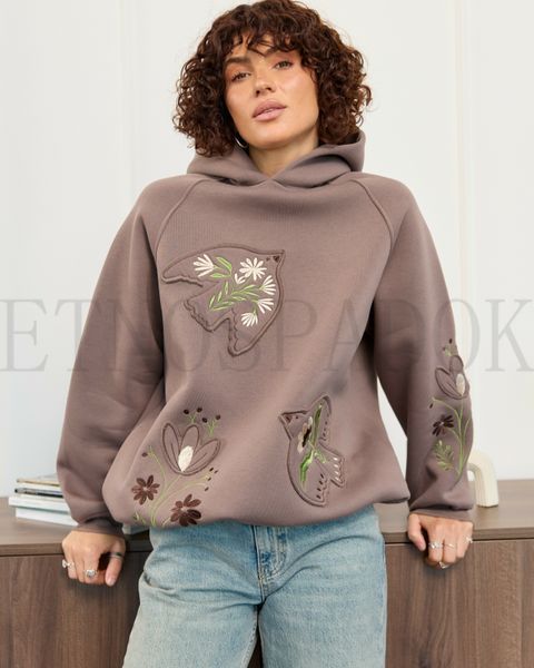 Вишите худі &laquo;Петриківські пташки&raquo; в кольор моккоі L/XL 722.2 фото